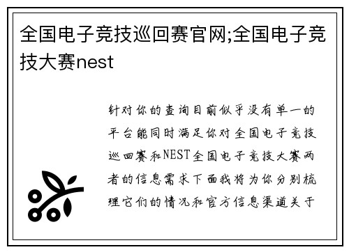 全国电子竞技巡回赛官网;全国电子竞技大赛nest